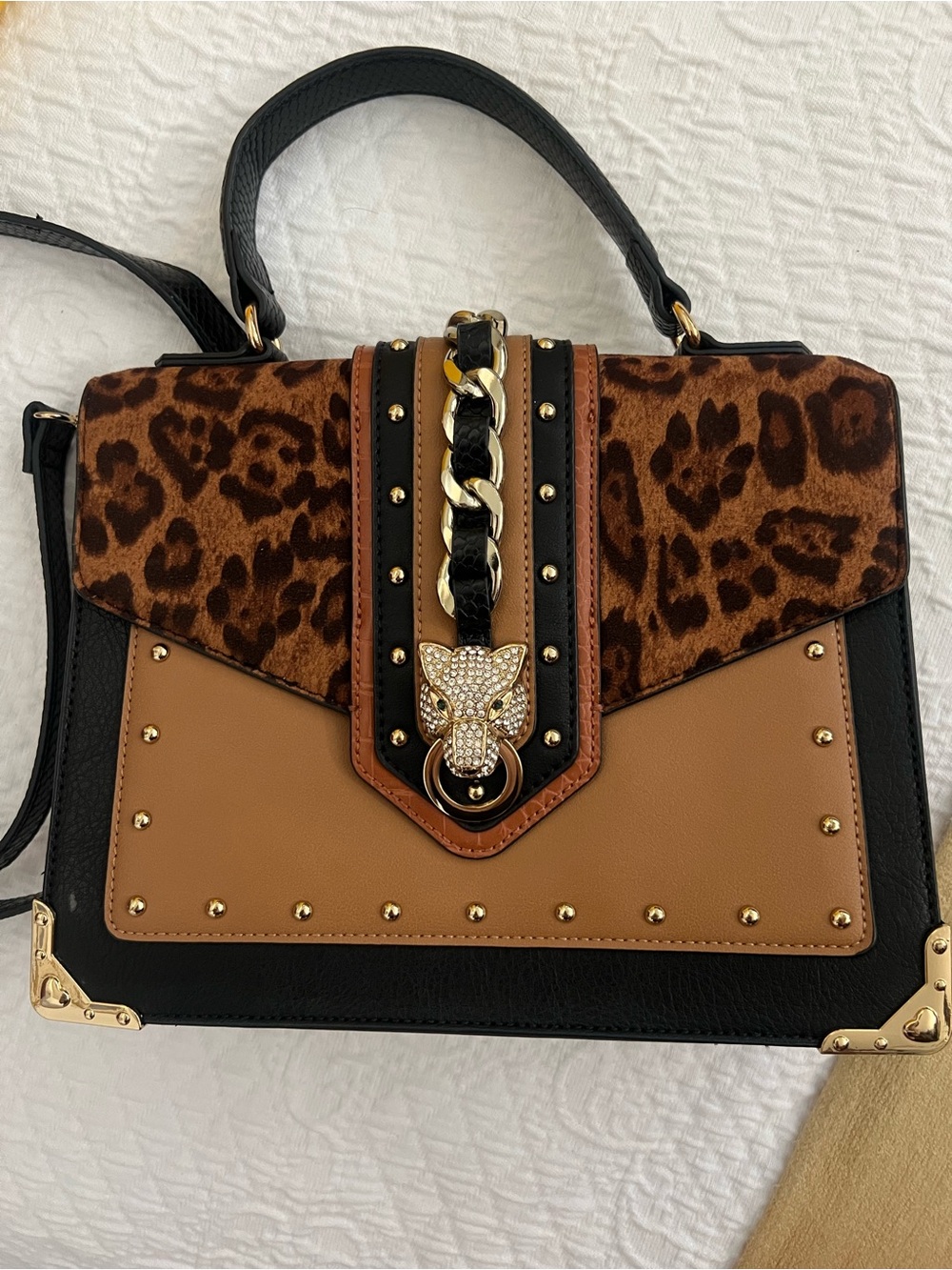 Aldo Leopard Accent Crossbody Satchel in Brown and Black